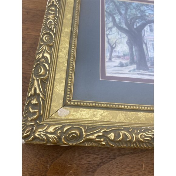Essie DeLoach Savannah's Gigerbread House on Bull Street Print Gold Grame Gilded - Picture 4 of 9